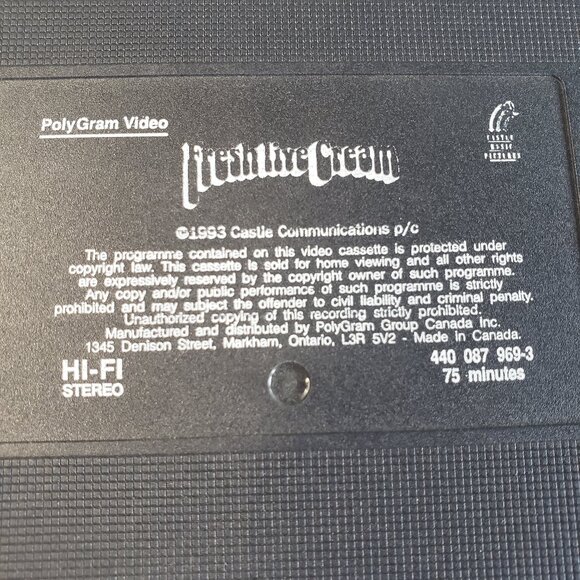 Fresh Live Cream Vintage VHS Music Film Movie 1993 Castle Communications POLYGON - Picture 8 of 9